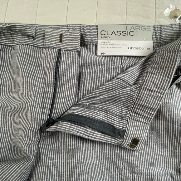 Liz Claiborne Linen Cotton Classic Striped Gray Capri Pants Large - Picture 10 of 13